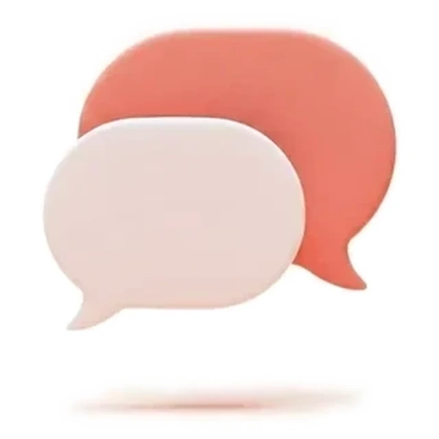 Two overlapping rounded speech bubbles, the larger one coral