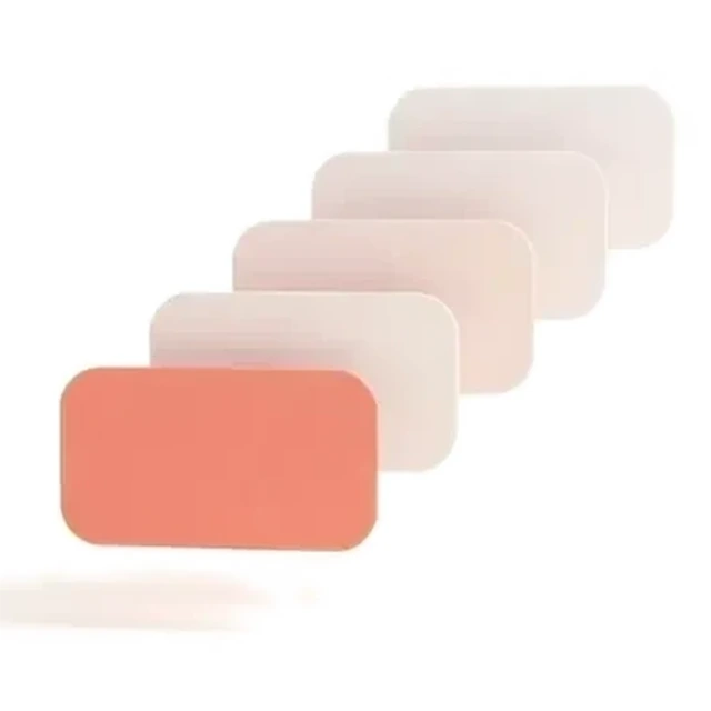 Four rounded cards fanned upward like a rising staircase, the front one coral