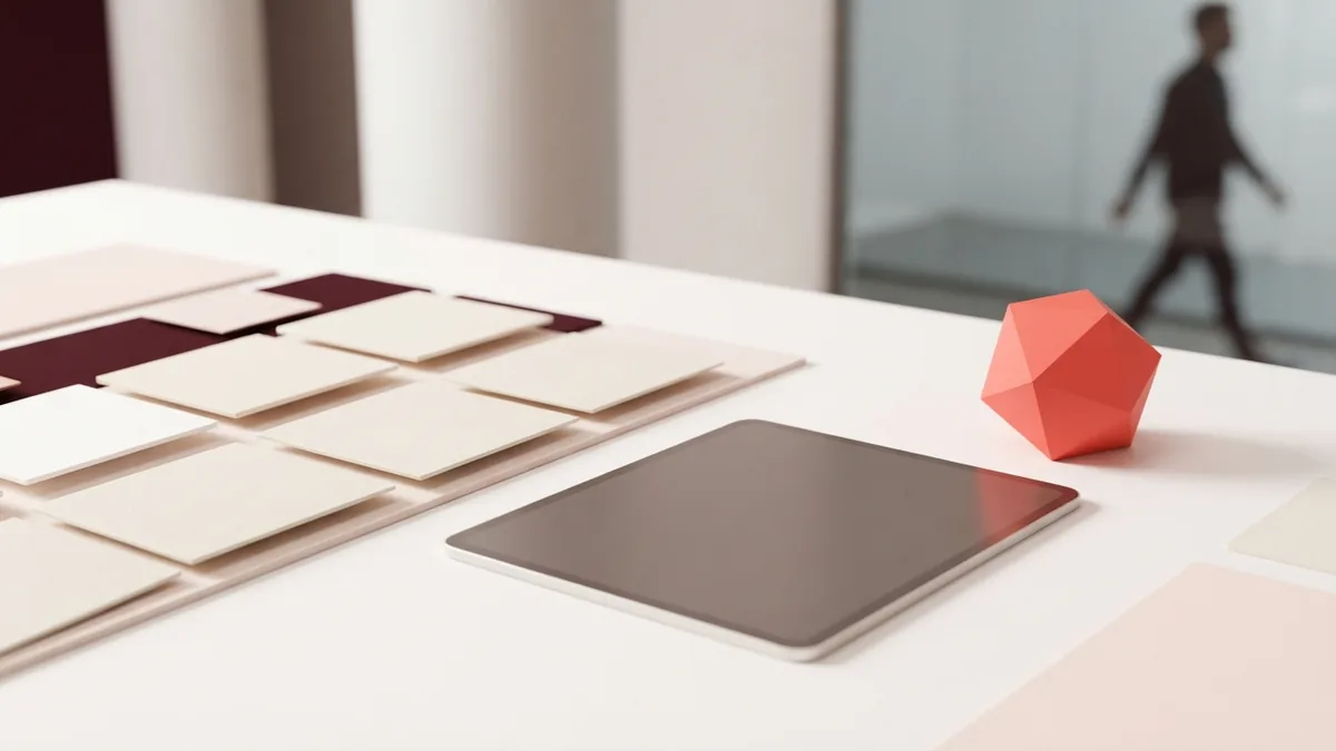 Blank tablet and layered coral cards representing useful affiliate blog content