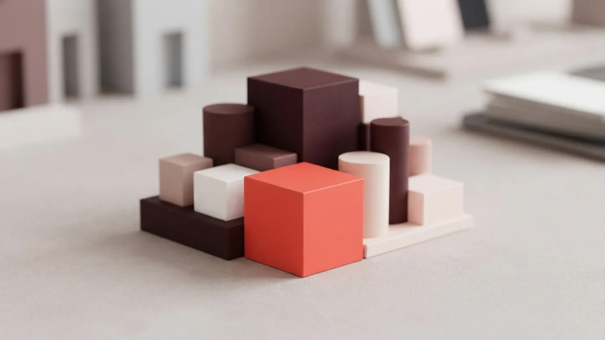 Affiliate commission rate comparison Layered geometric blocks showing varied affiliate commission levels in coral and burgundy